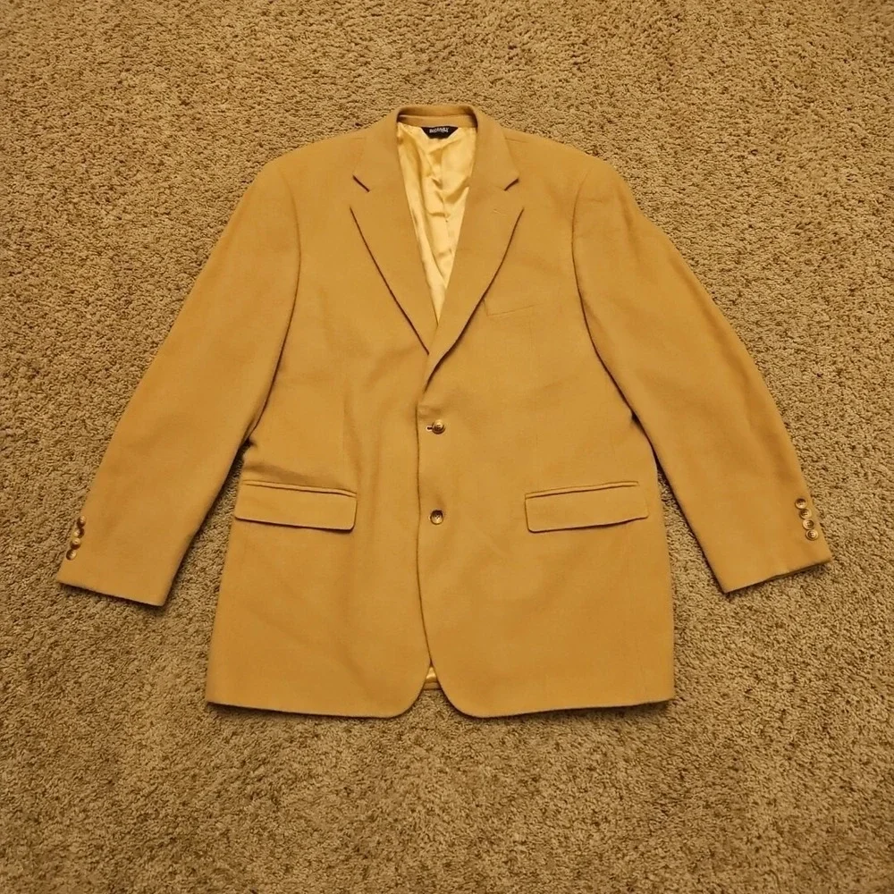 BOTANY 500 MENS 46L 100% CAMEL HAIR SPORT‎ COAT BLAZER Small Hole Left Sleeve